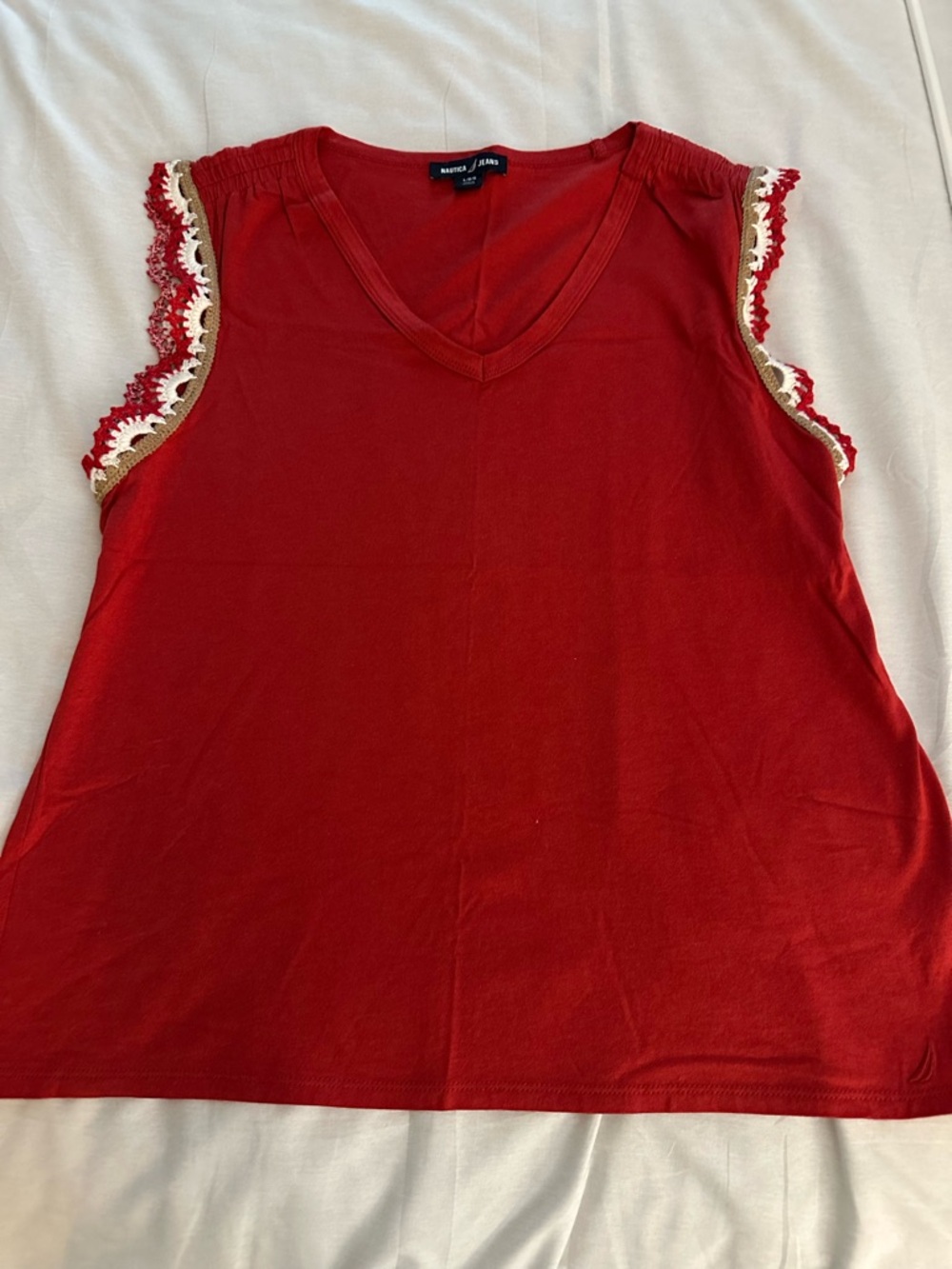 Nautica Red Ruffled Tank Top